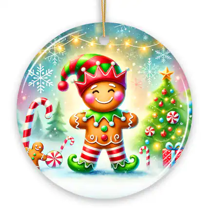 Front. OrnamentallyYou - Gingerbread Man as a Christmas Elf Ornament Magical Holiday Gift and Tree Decor V2 - Multi-colored.