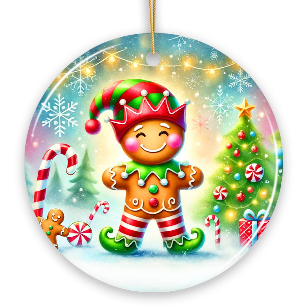Front. OrnamentallyYou - Gingerbread Man as a Christmas Elf Ornament Magical Holiday Gift and Tree Decor V2 - Multi-colored.