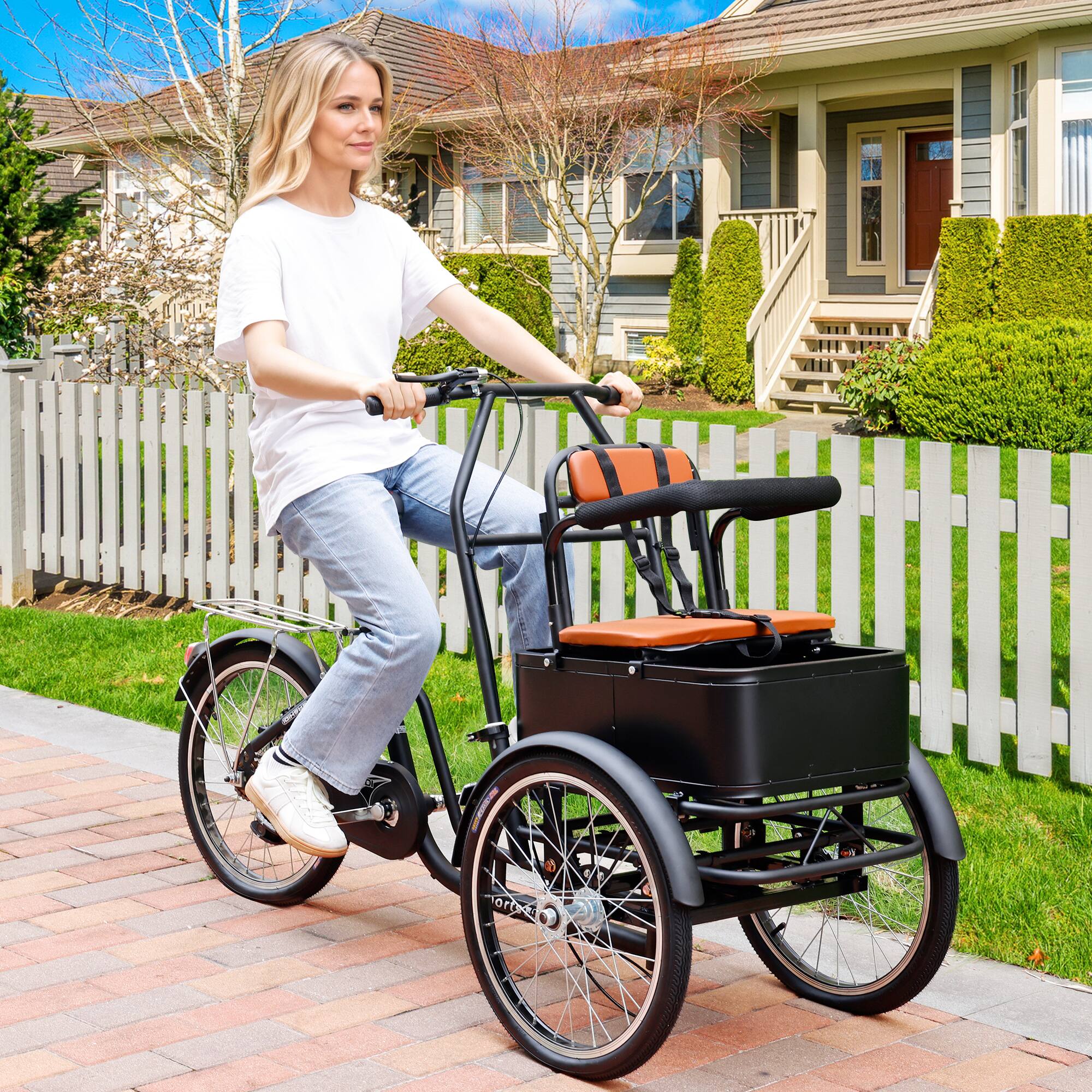 Alt View 4. Topteng - 20 inch Adult Tricycle with Removable Sunshade - 3-Wheel Bicycle, 330lb Capacity, Front Seat and Wood Cargo Rack, Black - Black.