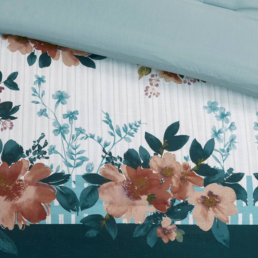 Alt View 5. Gracie Mills - Gracie Mills Lemuel Shabby Chic Floral Cotton Comforter Set with Decorative Pillows - Teal.