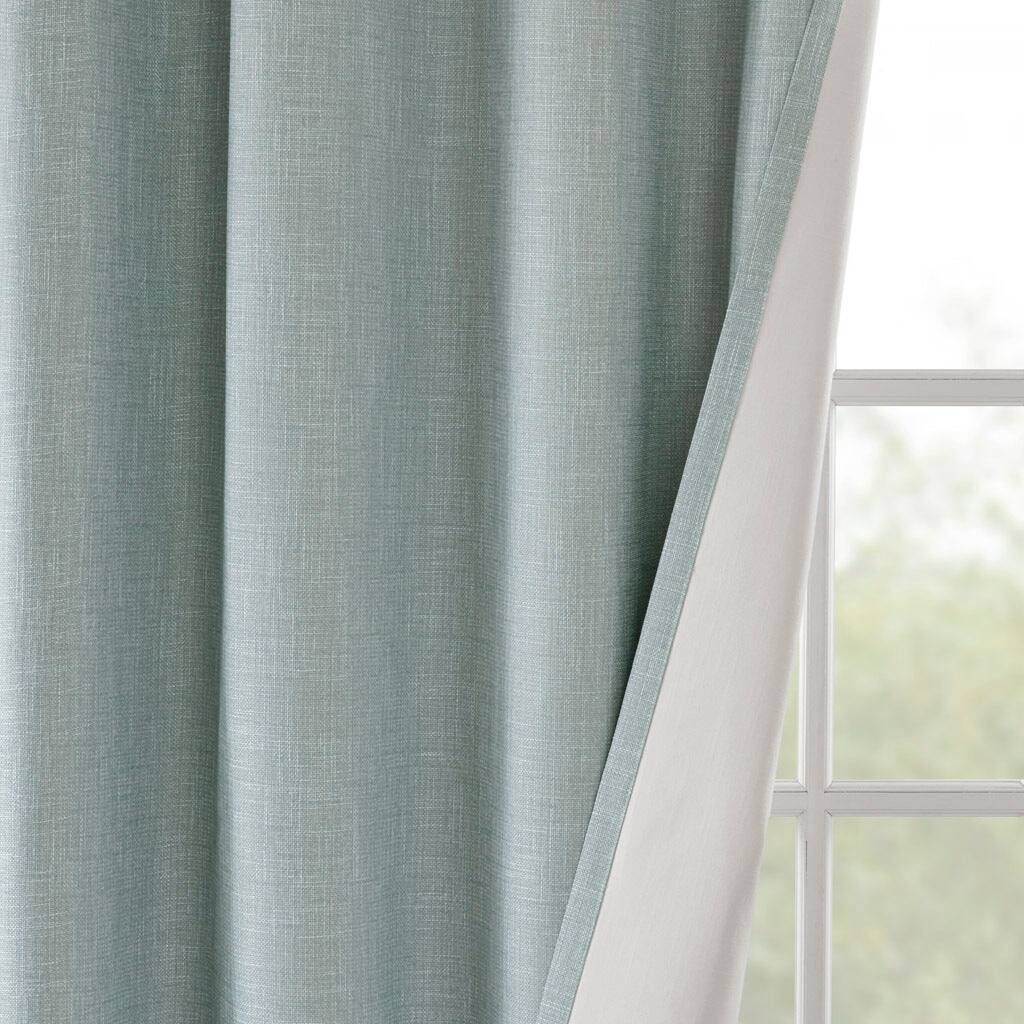 Left. BreeBe - Printed Heathered Blackout Window Patio Panel - Dusty Seafoam.