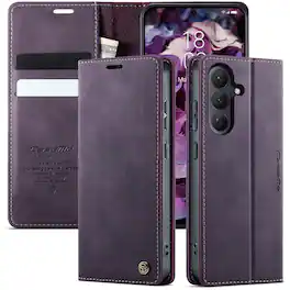 Dteck - For Samsung Galaxy S26+ Wallet Case, Premium Vegan PU Leather Flip Kickstand Card Slots Full Protection Cover - Purple