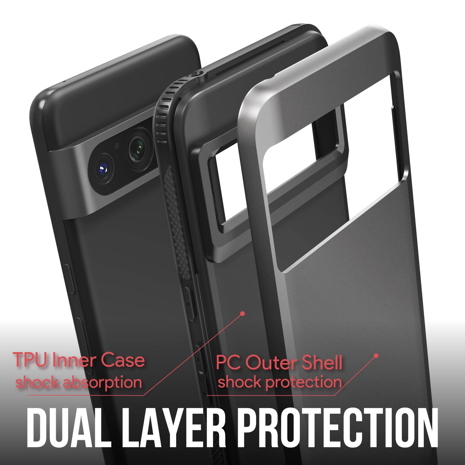 TPU Inner Case shock absorption, PC Outer Shell shock protection, DUAL LAYER PROTECTION