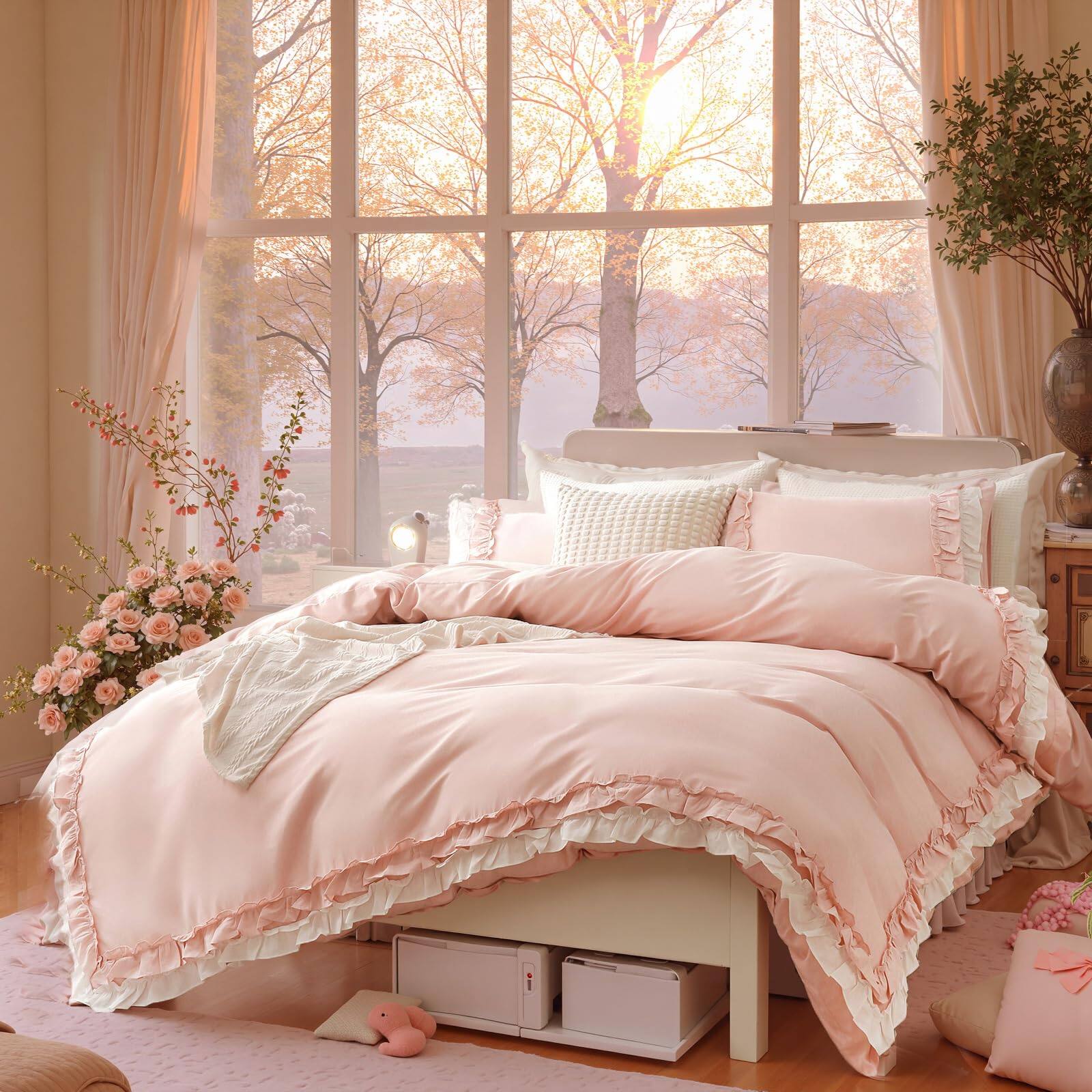 Paradigms Interiors Cotton Ruffled Comforter Set Vintage Shabby Chic ...