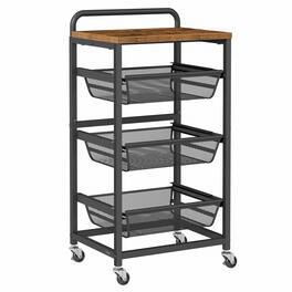 Songmics Home - Storage Rolling Cart with Pull-Out Baskets, 4-Tier Utility Cart Orgnizer with Wheels for Laundry Room, Kitchen, Handle - Rustic Brown and Ink Black