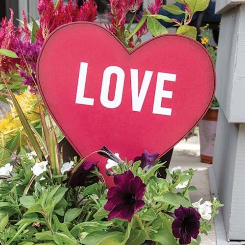Angle. BreeBe - Love Red Heart Planter Stake Topper - Red.