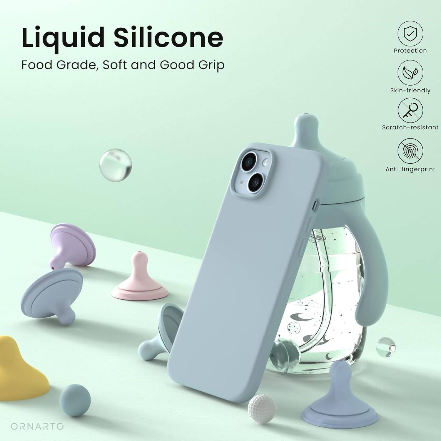 Liquid Silicone, Food Grade, Soft and Good Grip, Protection, Skin-friendly, Scratch-resistant, Anti-fingerprint, ORNARTO