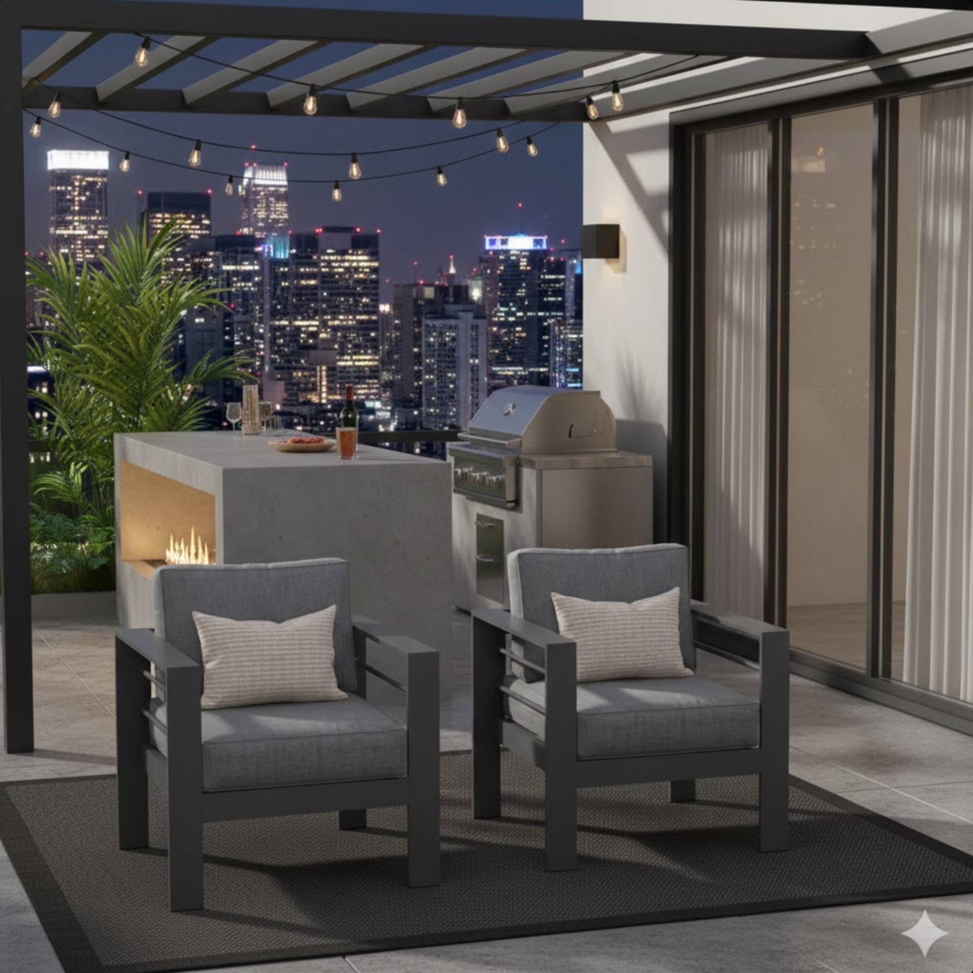 Left. Mondawe - 2-Pack 28" Aluminum Patio Armchairs with Cushions and Black Frame - Gray.