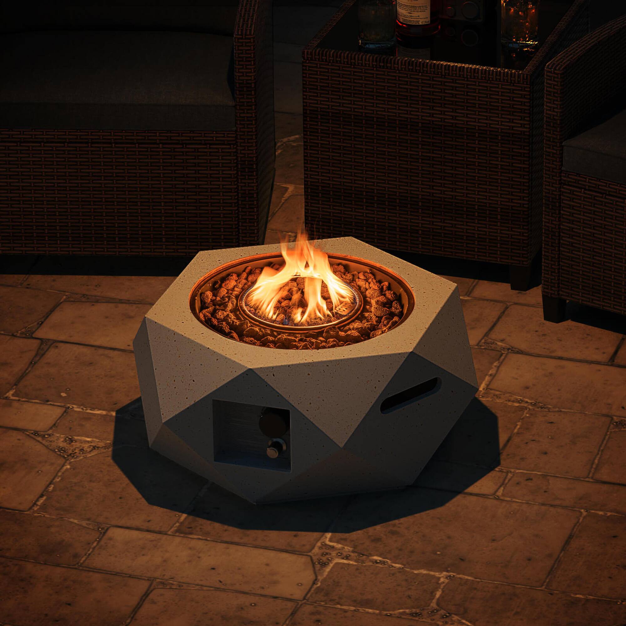 Alt View 4. Costway - Costway 28" Hexagon Terrazzo Propane Gas Fire Pit with Stainless Steel Burner & Lava Rocks - White.