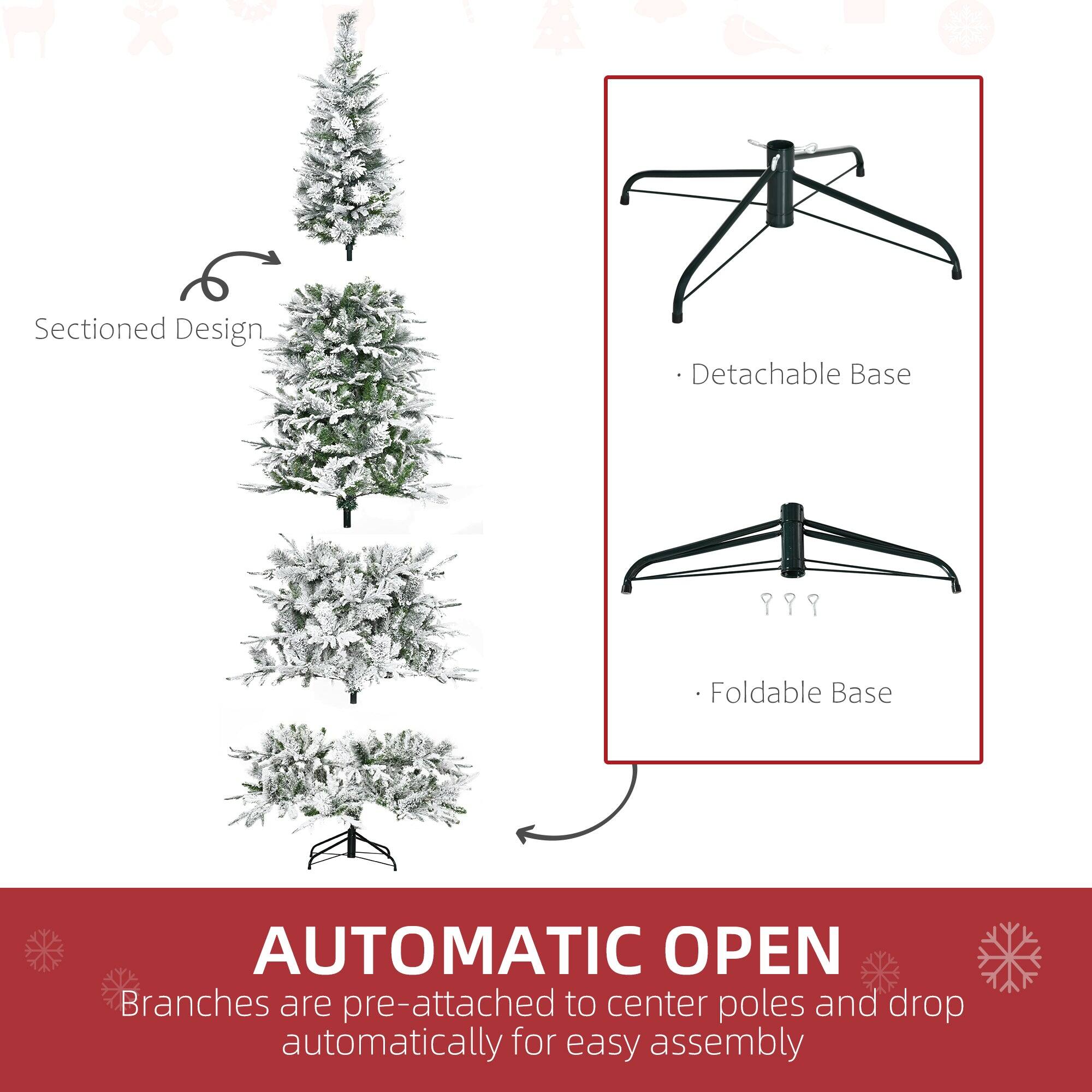 - Sectioned Design
- Detachable Base
- Foldable Base

AUTOMATIC OPEN  
Branches are pre-attached to center poles and drop automatically for easy assembly