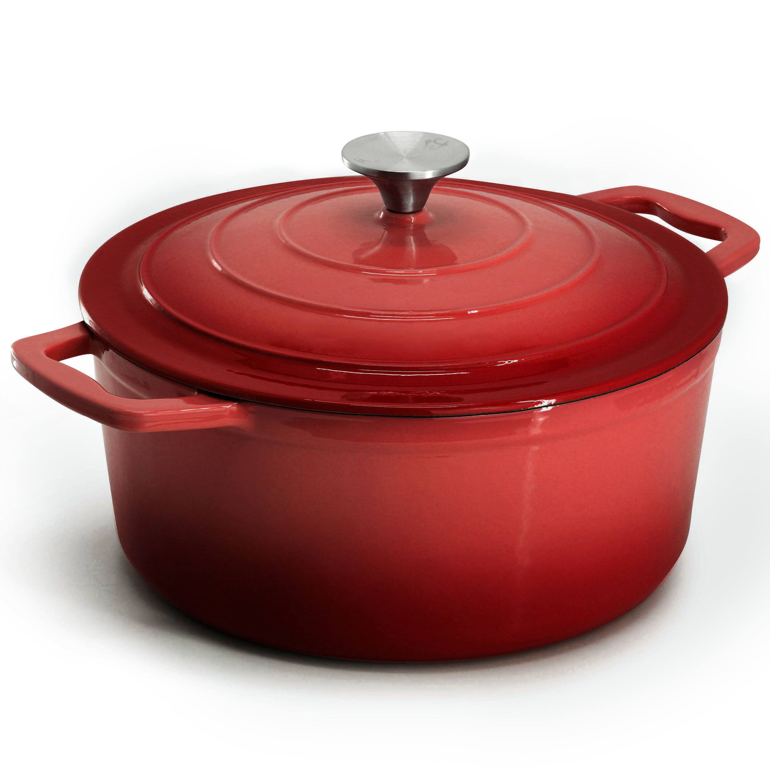 Alt View 2. MegaChef - MegaChef 5 Quarts Round Enameled Cast Iron Casserole with Lid in Red - Red.