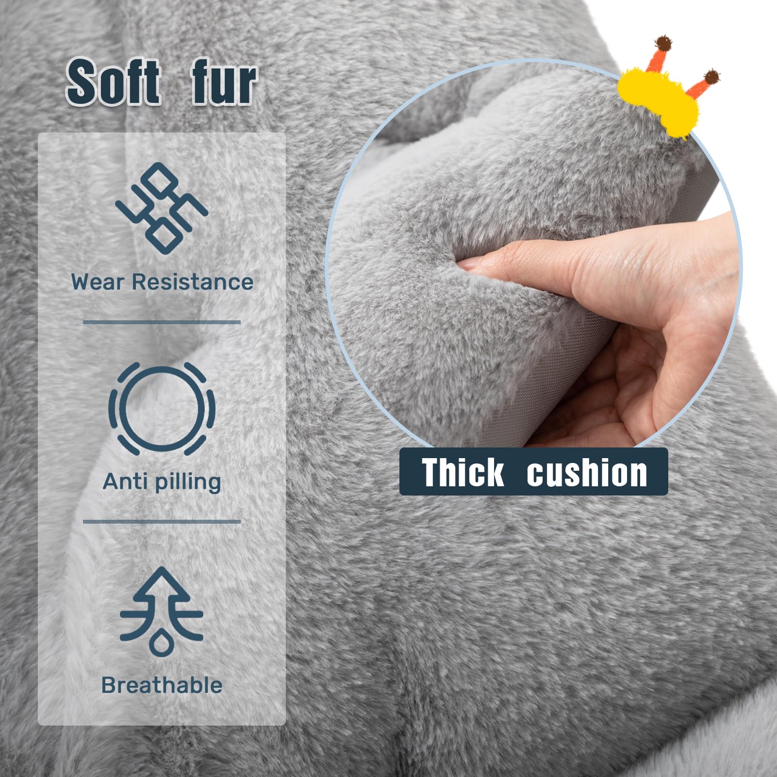 Soft fur  
Wear Resistance  
Anti pilling  
Breathable  

Thick cushion