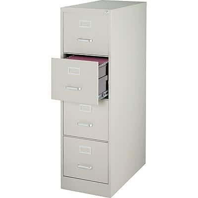 Front. Staples - Commercial 4 File Drawer Vertical File Cabinet, Locking, Letter, 26.5"D - Light Gray.