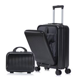 HTUTWOO - Set of 2 14" Cosmetic Case & 20" Luggage Set with Spinner Wheels - ABS Hardside Suitcase with TSA Lock, Front Opening - Black