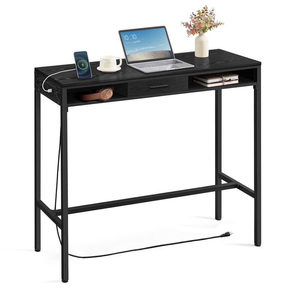 Front. Songmics Home - Stylish Storage Kitchen and Dining Bar Table - Black.