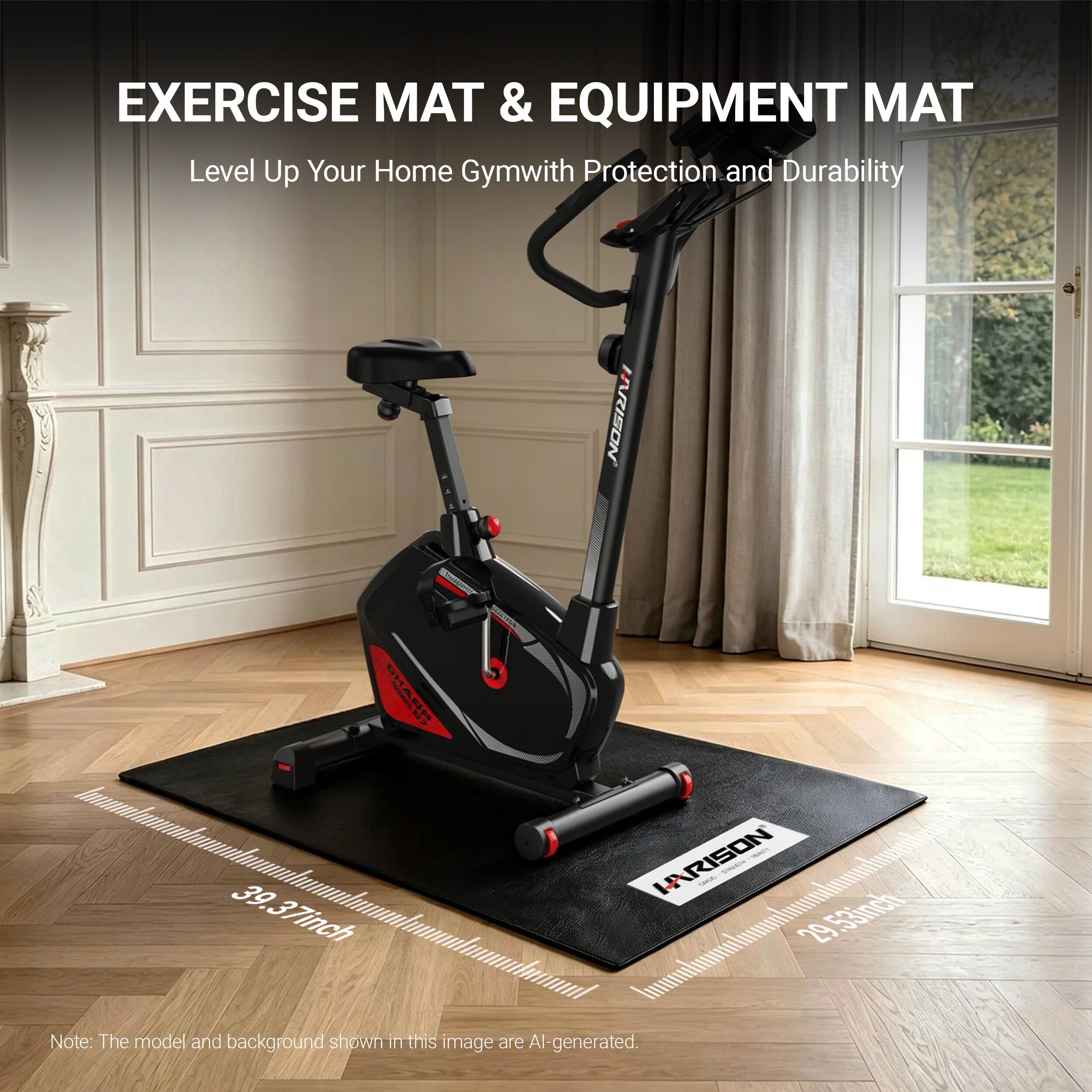 EXERCISE MAT & EQUIPMENT MAT  
Level Up Your Home Gym with Protection and Durability  

ARISON HARISON - SANDING - Note: The model and background 39.37inch shown in this image are AI-generated. 29.53inch