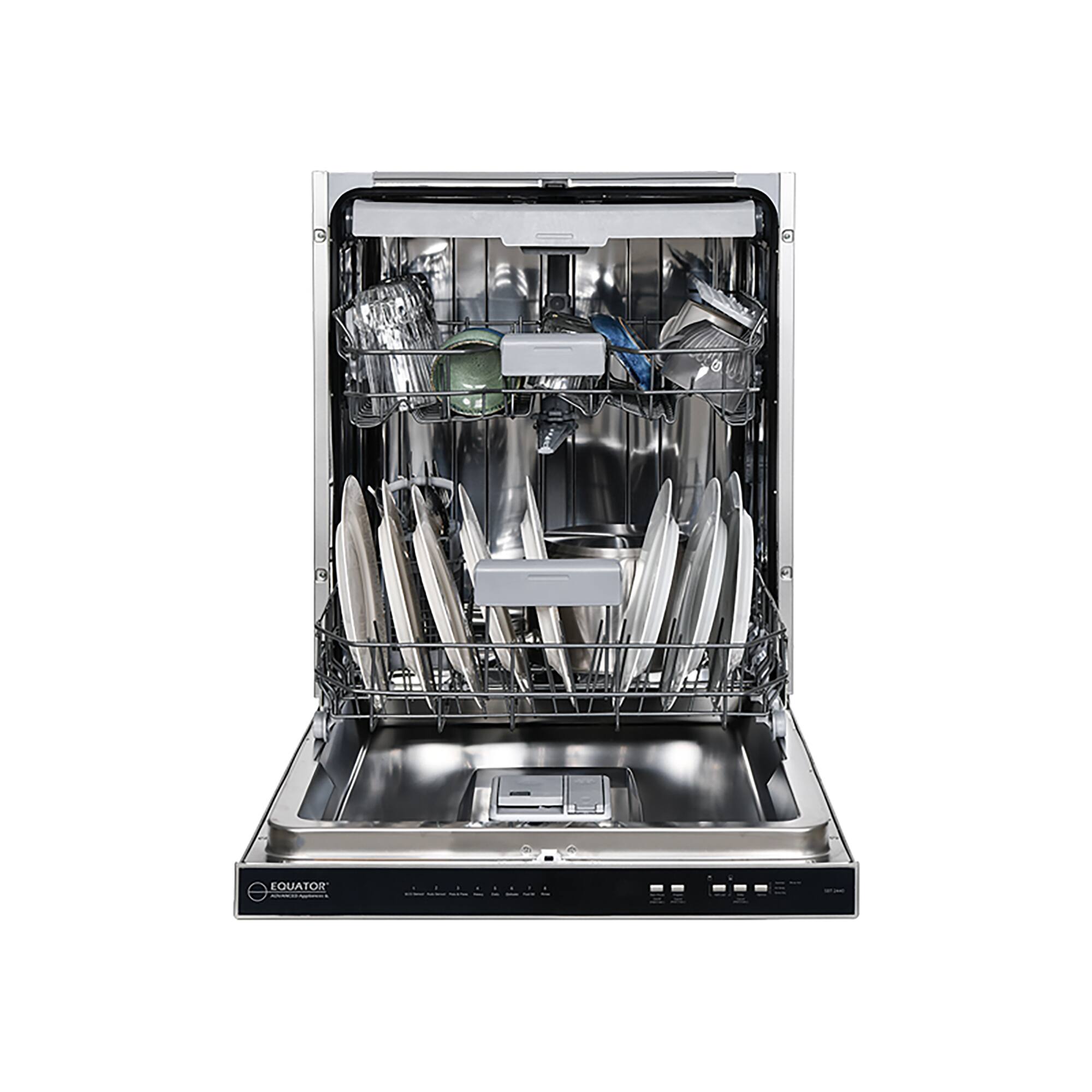 Back. Equator - Equator 24" Built-In Dishwasher Top Control 3rd Rack 15 place 3.4g Sanitize 51 dB Turbo Dry Energy Star 110V ADA - Silver.