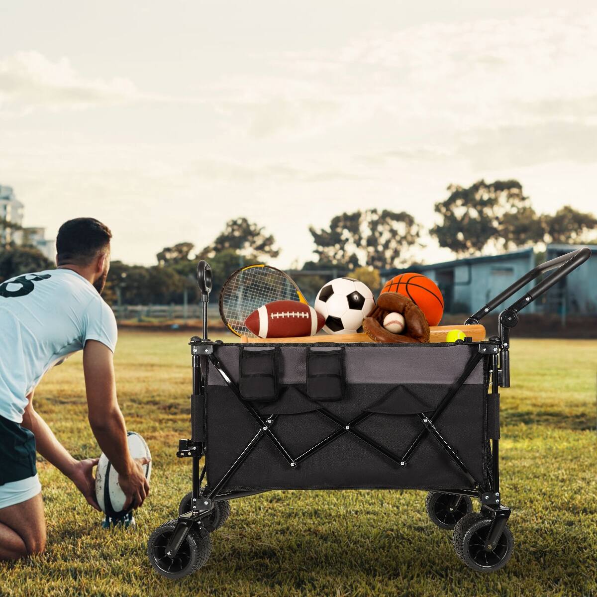 Alt View 3. Loheer - Loheer Heavy Duty Folding Wagon with Adjustable Push Pull Handles and All Terrain Wheels.