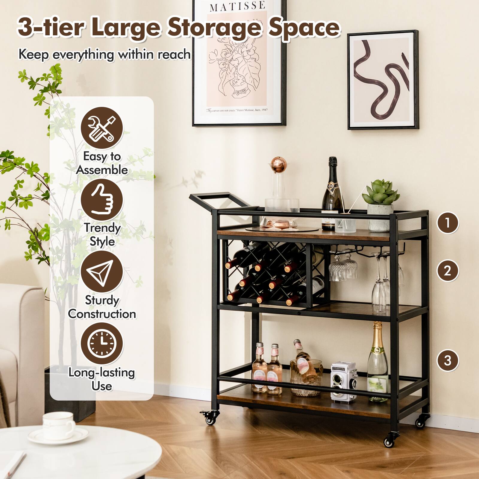 MATISSE 3-tier Large Storage Space Keep everything within reach

1. Easy to Assemble
2. Trendy Style
3. Sturdy Construction
4. Long-lasting Use