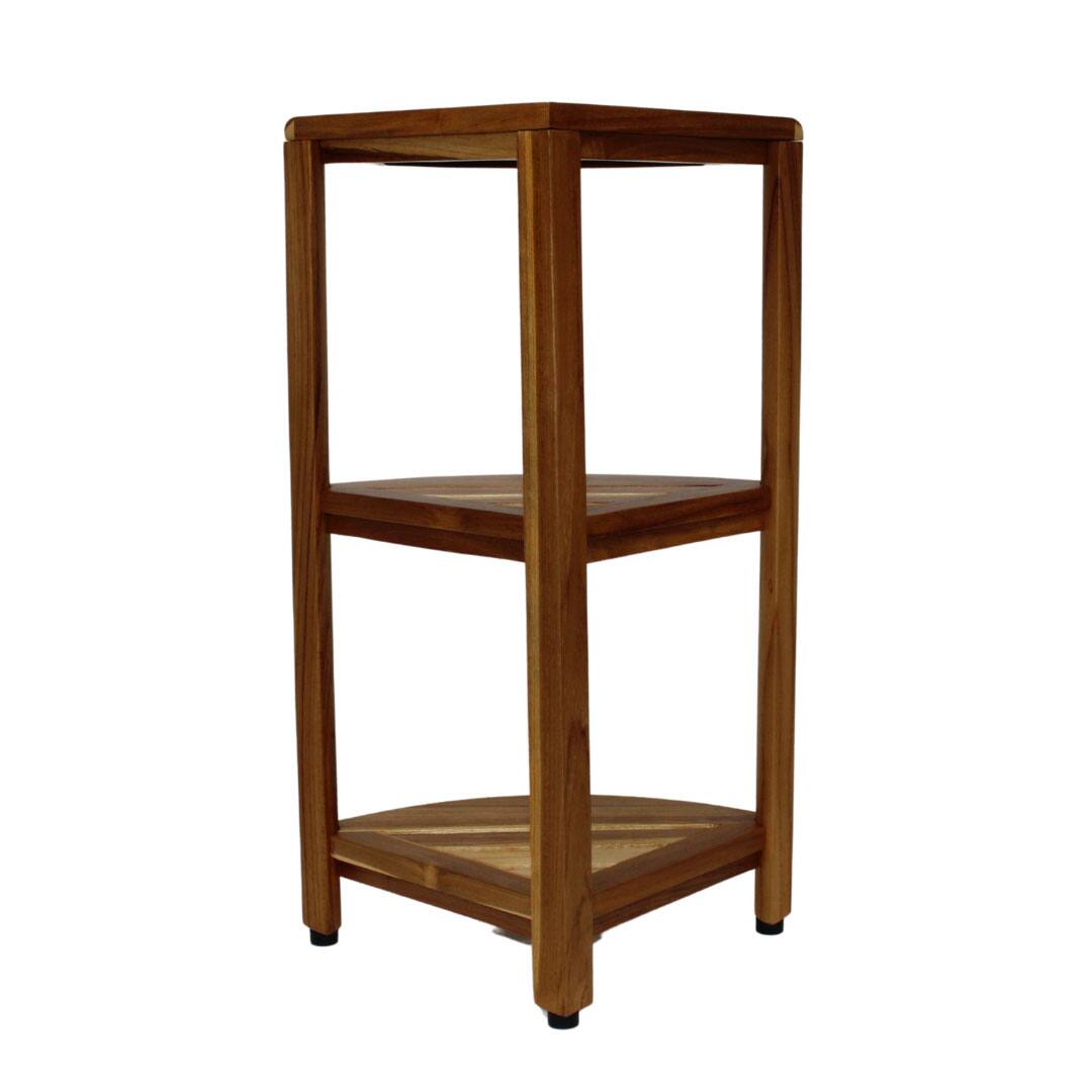 Left. EcoDecors - EcoDecors® SnazzyCorner® 27.5"H Teak Wood 3-Tier Corner Shelf – EarthyTeak Finish - EarthyTeak.