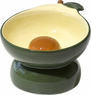 Front. PawsPik - PawsPik Avocado Elevated Angled Ceramic Cat Bowl, Green, 8-oz - Green.