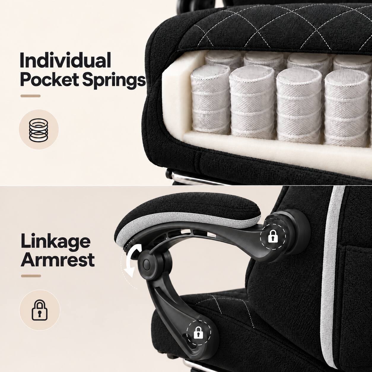 Individual Pocket Springs  
Linkage Armrest