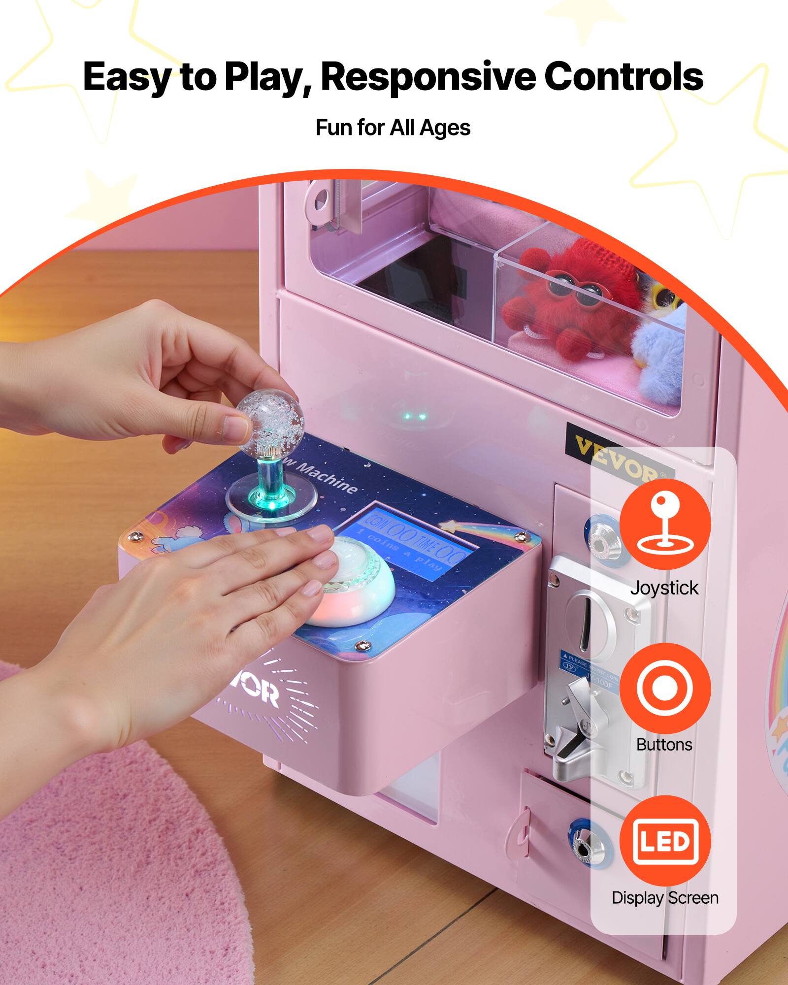 Easy to Play, Responsive Controls  
Fun for All Ages  

- Joystick  
- Buttons  
- LED Display Screen