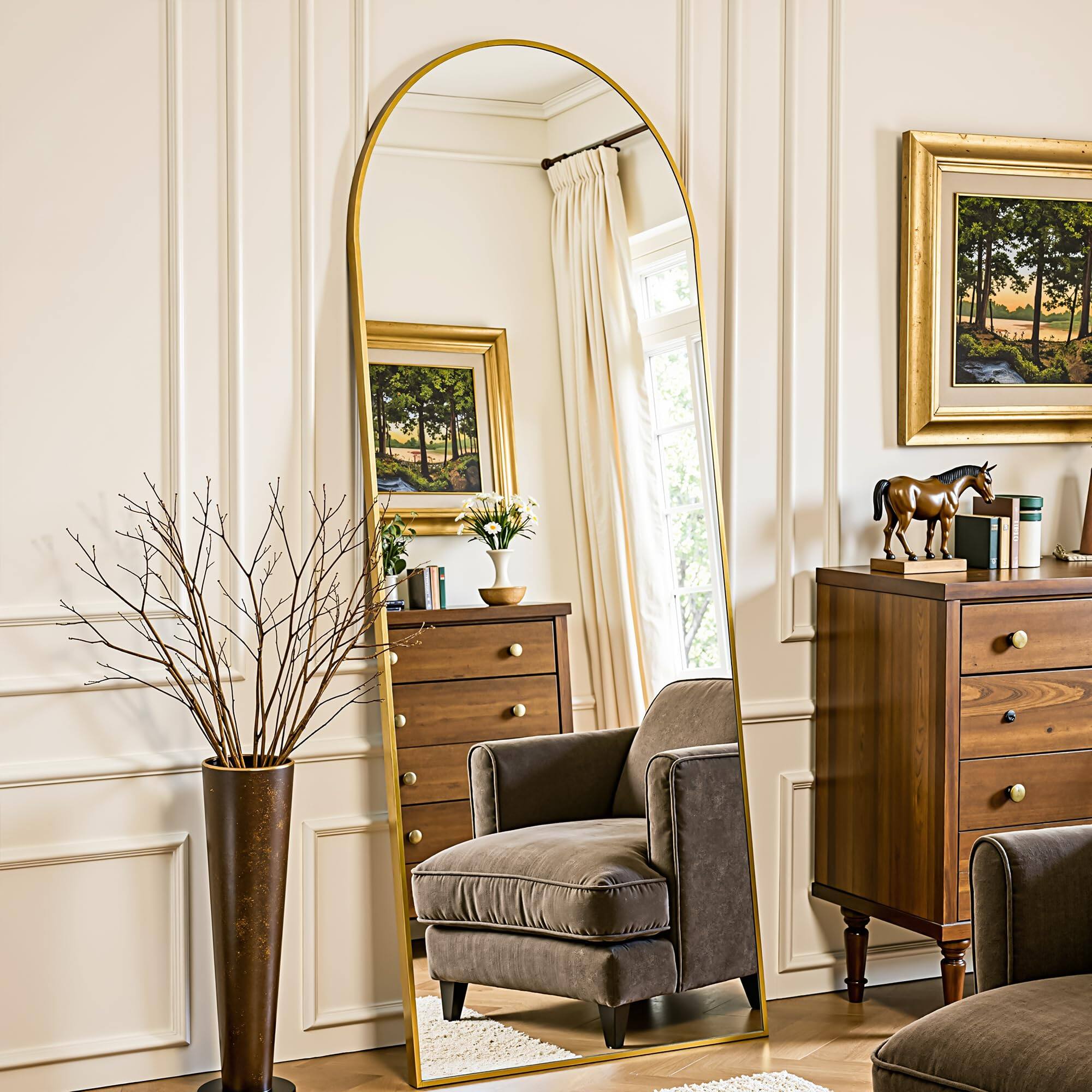 Comfort Essence - Full Length Mirror 58"x18" Arched Body Oversized Floor Mirrors Leaning Free Standing Hanging Mounted For - Gold-58"L x 18"W