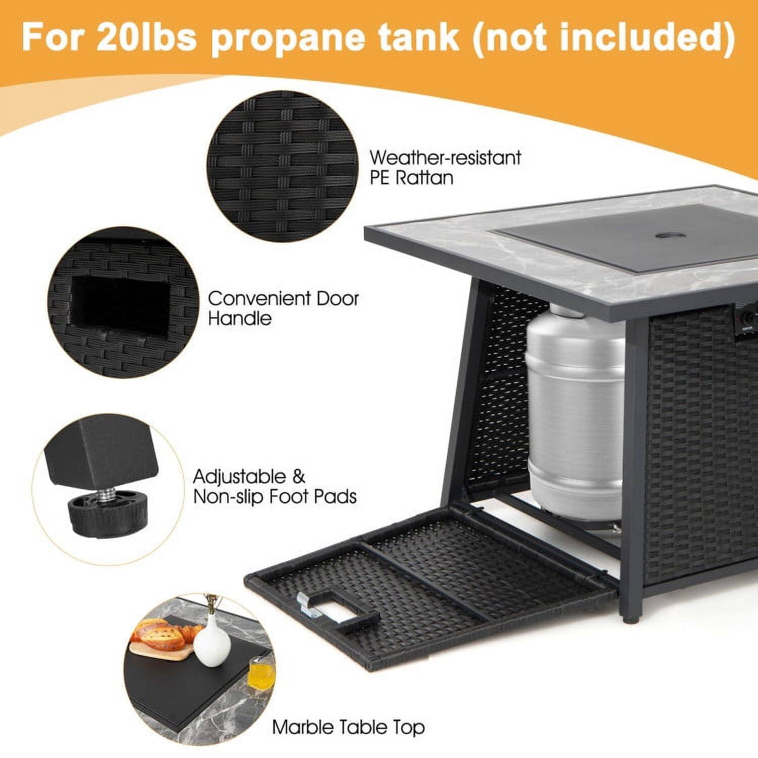 For 20lbs propane tank (not included)

- Weather-resistant PE Rattan
- Convenient Door Handle
- Adjustable & Non-slip Foot Pads
- Marble Table Top