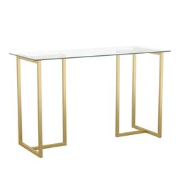 Martha Stewart - Eli Tempered Glass Top Office Desk - Clear Top/Polished Brass Frame