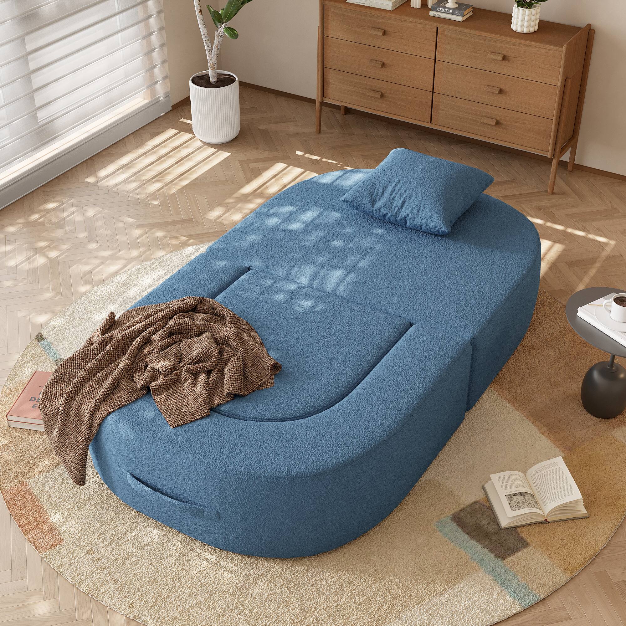 Alt View 1. Yardgrace - Boneless Sofa Chair Lounge Chair for Living Room, Modern Convertible Upholstered Sofa, Comfy Sherpa Leisure Couch - Blue.