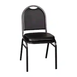 Emma + Oliver - Dymoke Versatile Dome Back Stacking Banquet Chair - Black Vinyl/Silver Vein Frame