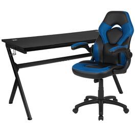Emma + Oliver - Gaming Desk Bundle - Cup & Headphone Holders/Mouse Pad Top - Blue