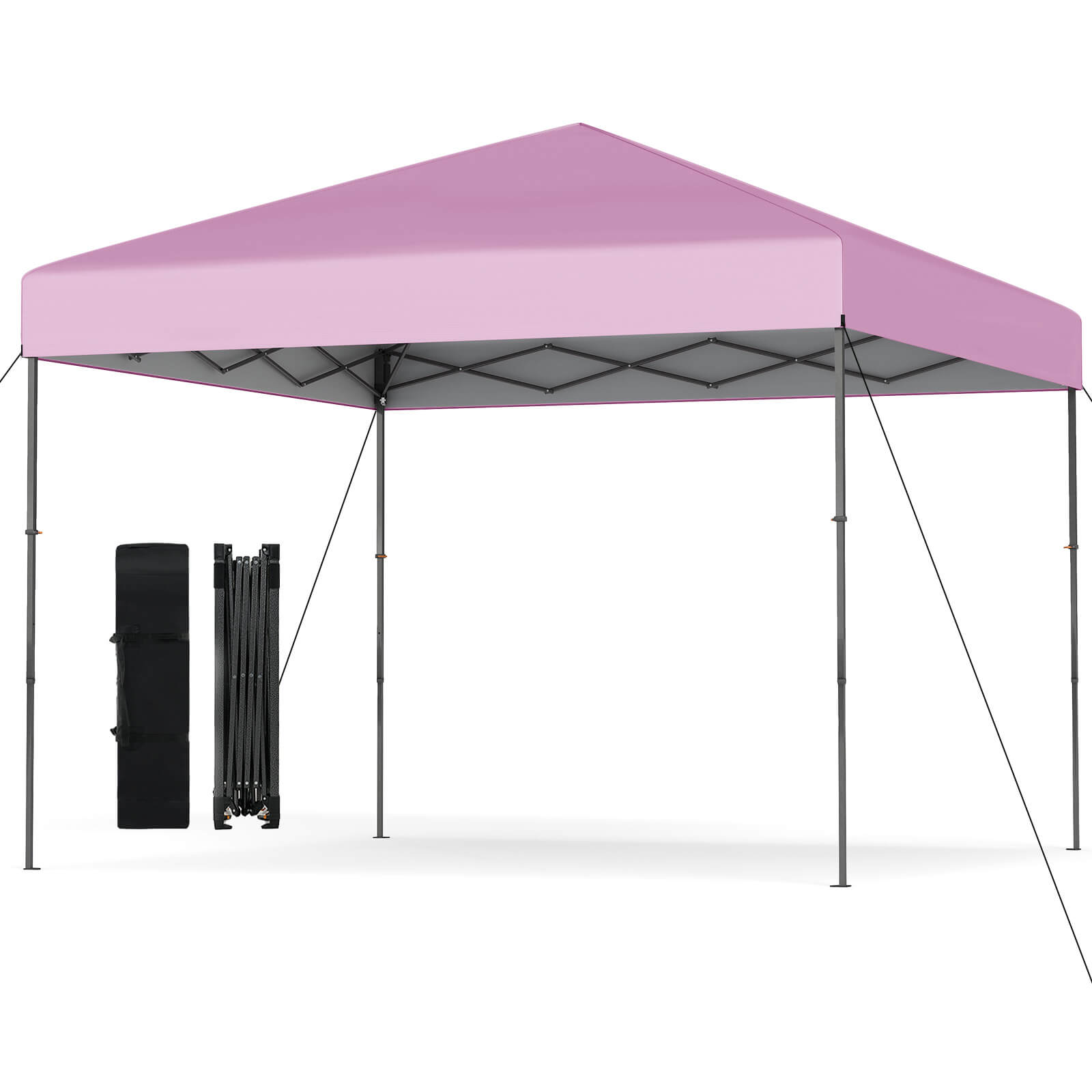 Costway - 10 X 10 FT Pop up Canopy Tent with Portable Carrying Bag 8 Stakes 4 Wind Ropes - Pink