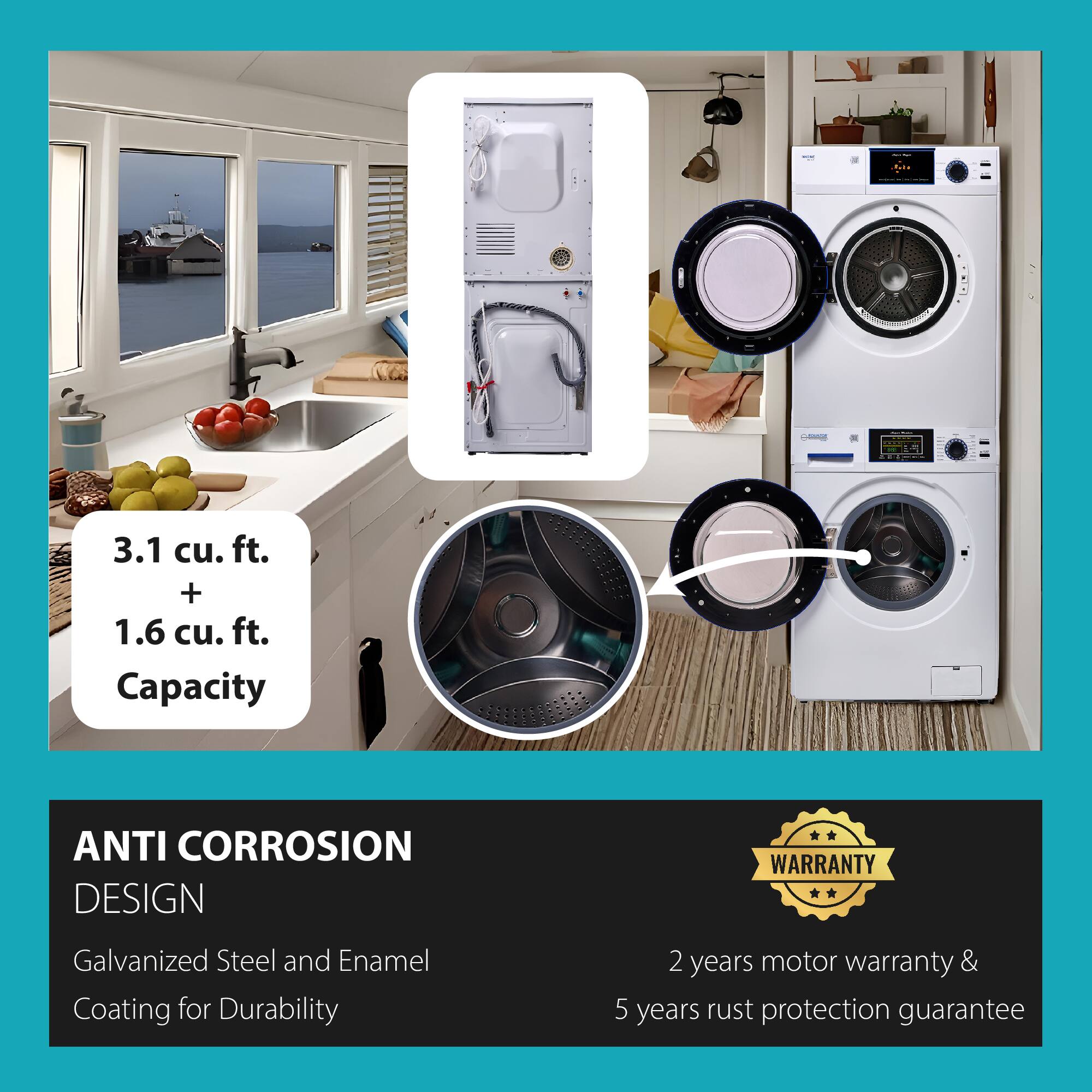 - 3.1 cu. ft. + 1.6 cu. ft. Capacity
- ANTI CORROSION DESIGN
- Galvanized Steel and Enamel Coating for Durability
- 2 years motor warranty & 5 years rust protection guarantee