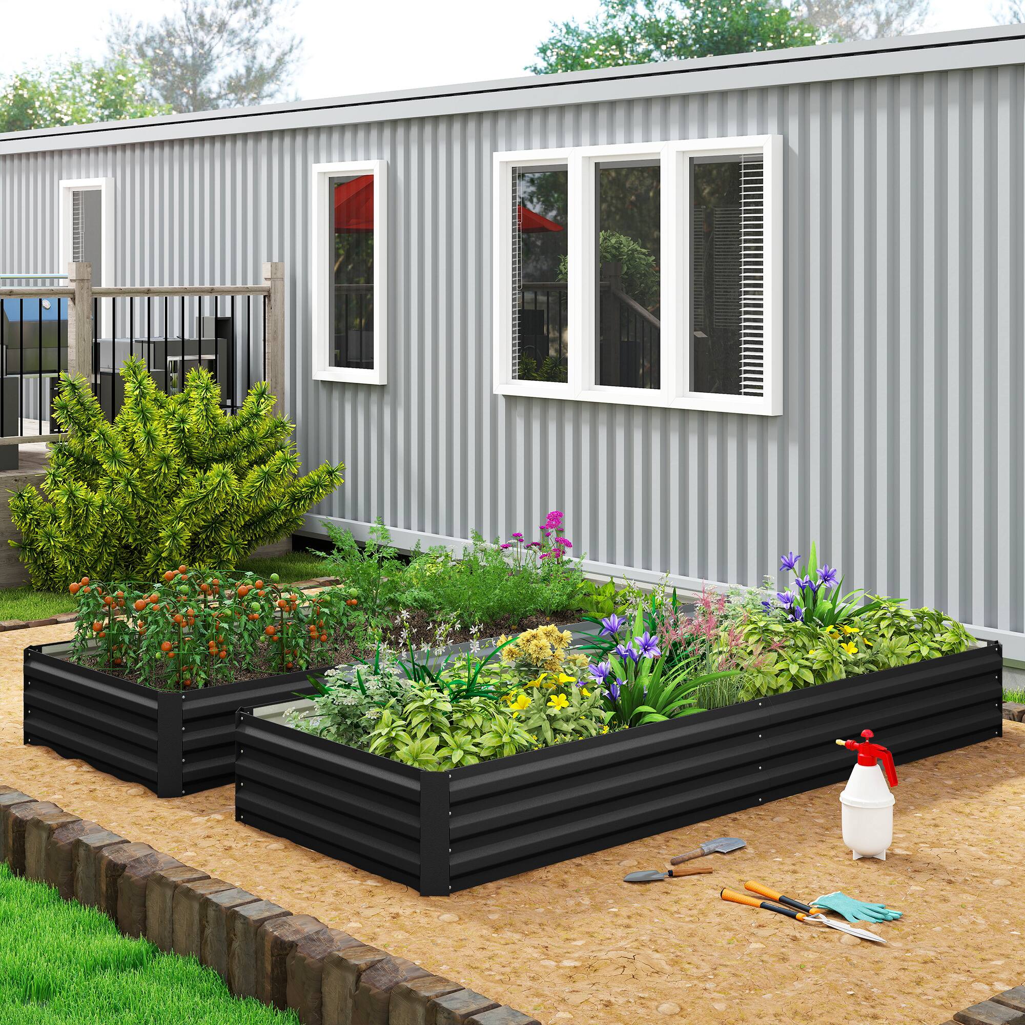 Alt View 8. Outsunny - x 36" x 12" Galvanized Raised Garden Bed, Easy DIY and Cleaning for Growing Flowers, Herbs - Black.