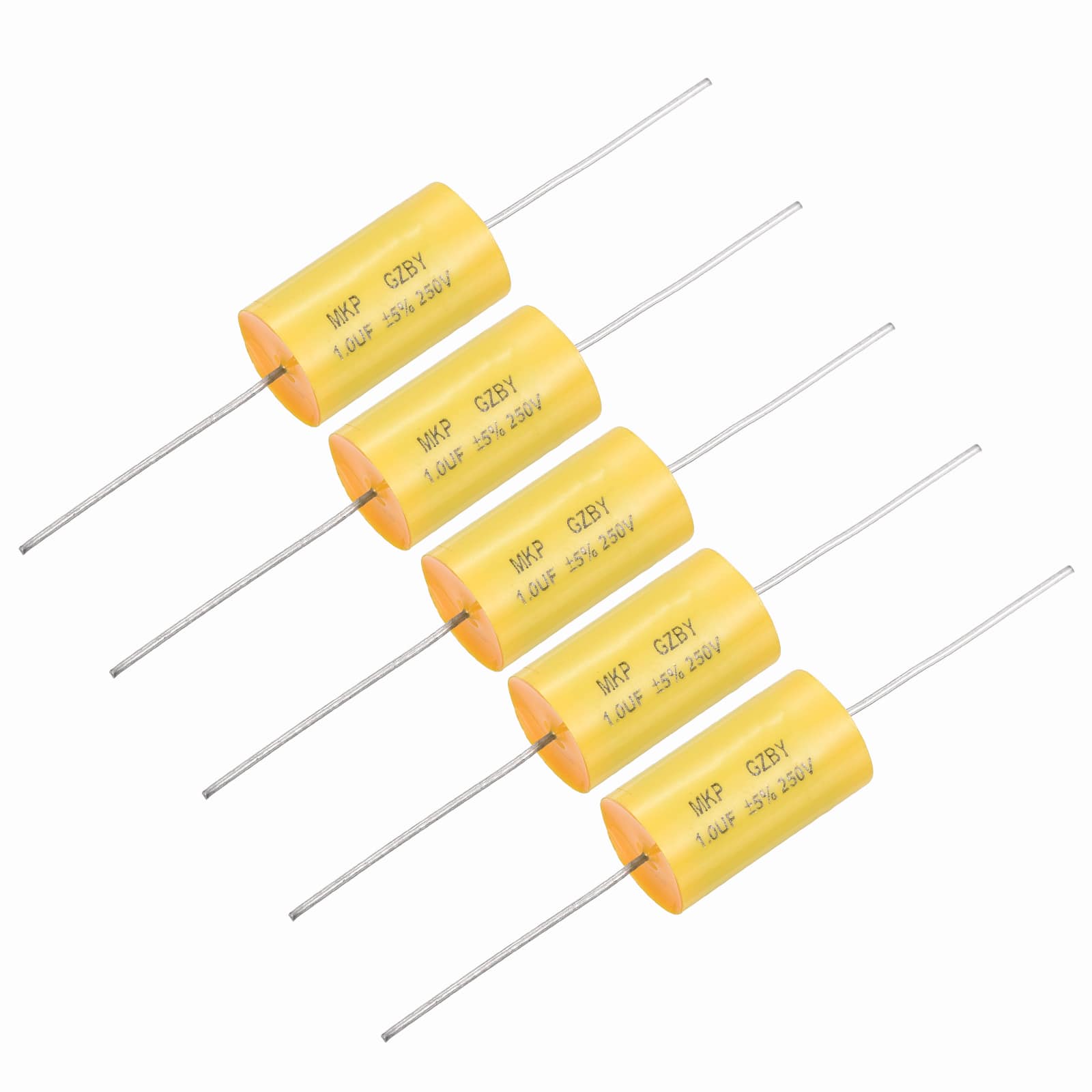 Unique Bargains - 5pcs 1uf Frequency Divider Capacitor, 250V Axial Audio Speaker Crossover MKP Film Capacitor - Yellow price history on PriceWatchPro