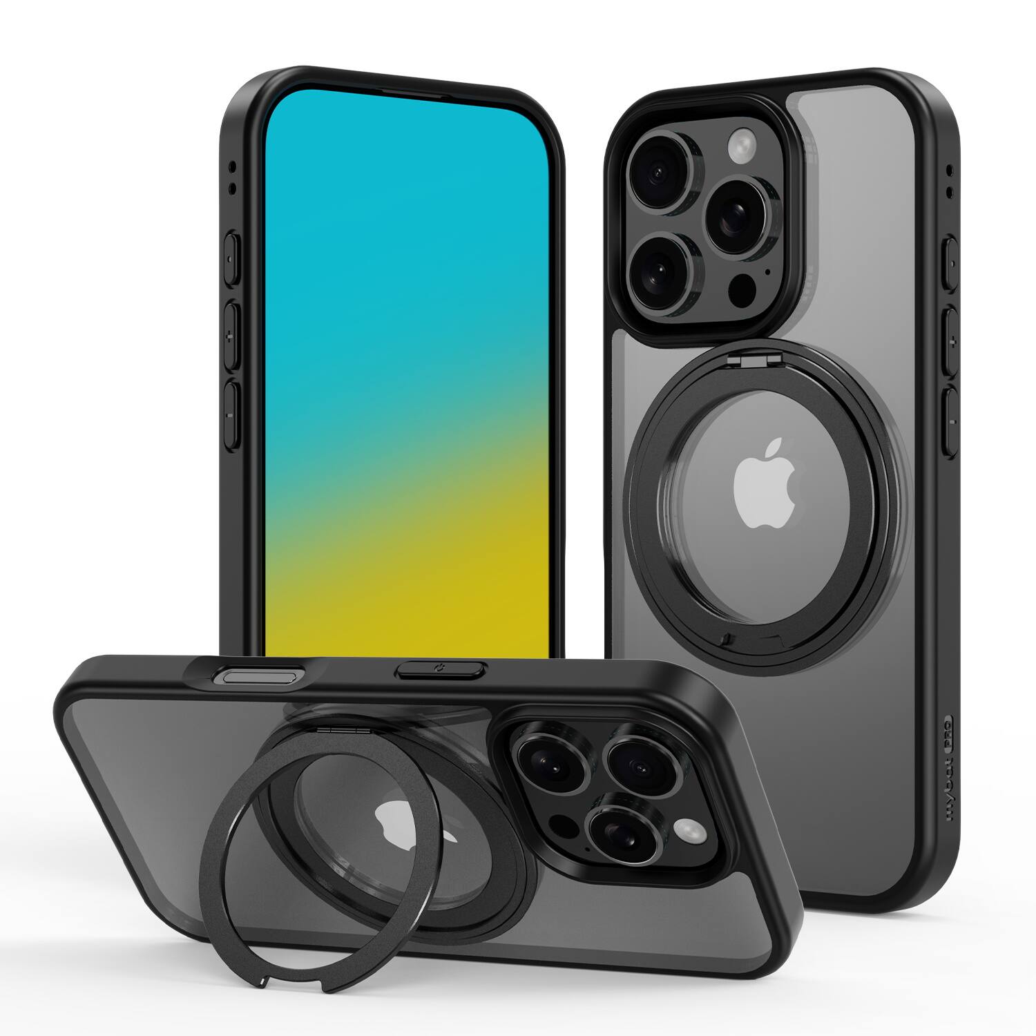Mybat Pro - Lure Series 360° Ring Stand MagSafe Case for Apple iPhone 16 Pro - Black - Clear/Black