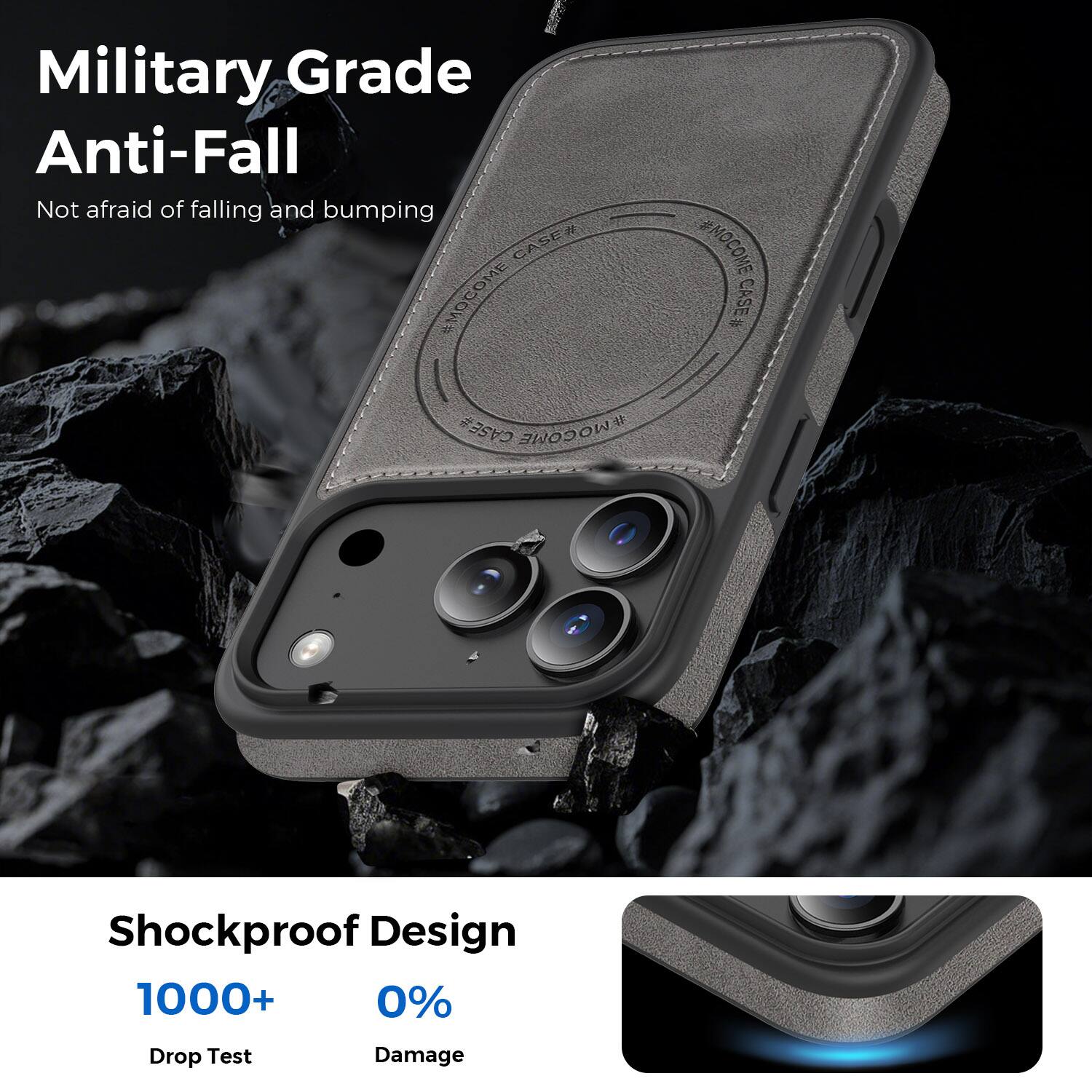 Military Grade Anti-Fall  
Not afraid of falling and bumping  

Shockproof Design  
1000+ Drop Test  
0% Damage