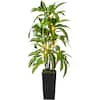 Front. NOVAROOT - 5Ft Artificial Dracaena Tree Indoor Faux Plants Indoor with Black Tall Planter Home Office Decor - Green.
