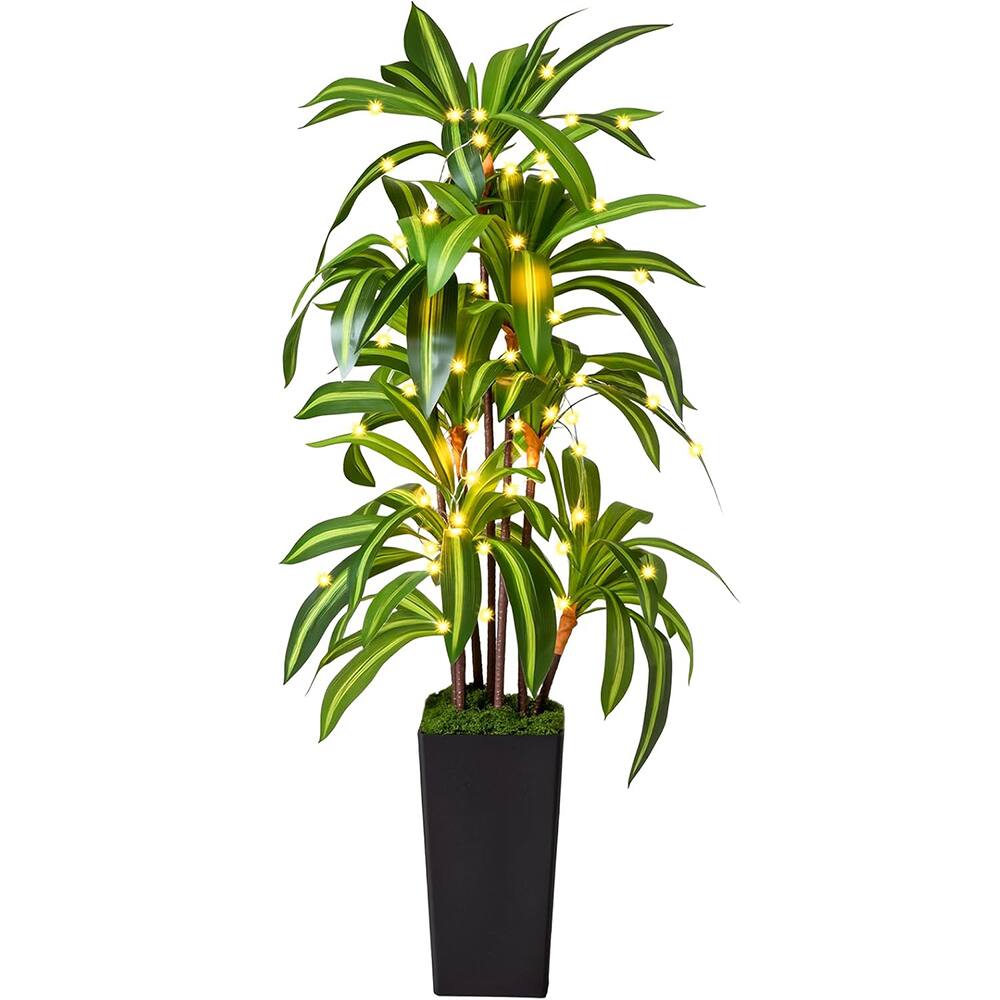 Front. NOVAROOT - 5Ft Artificial Dracaena Tree Indoor  Faux Plants Indoor with Black Tall Planter Home Office Decor - Green.