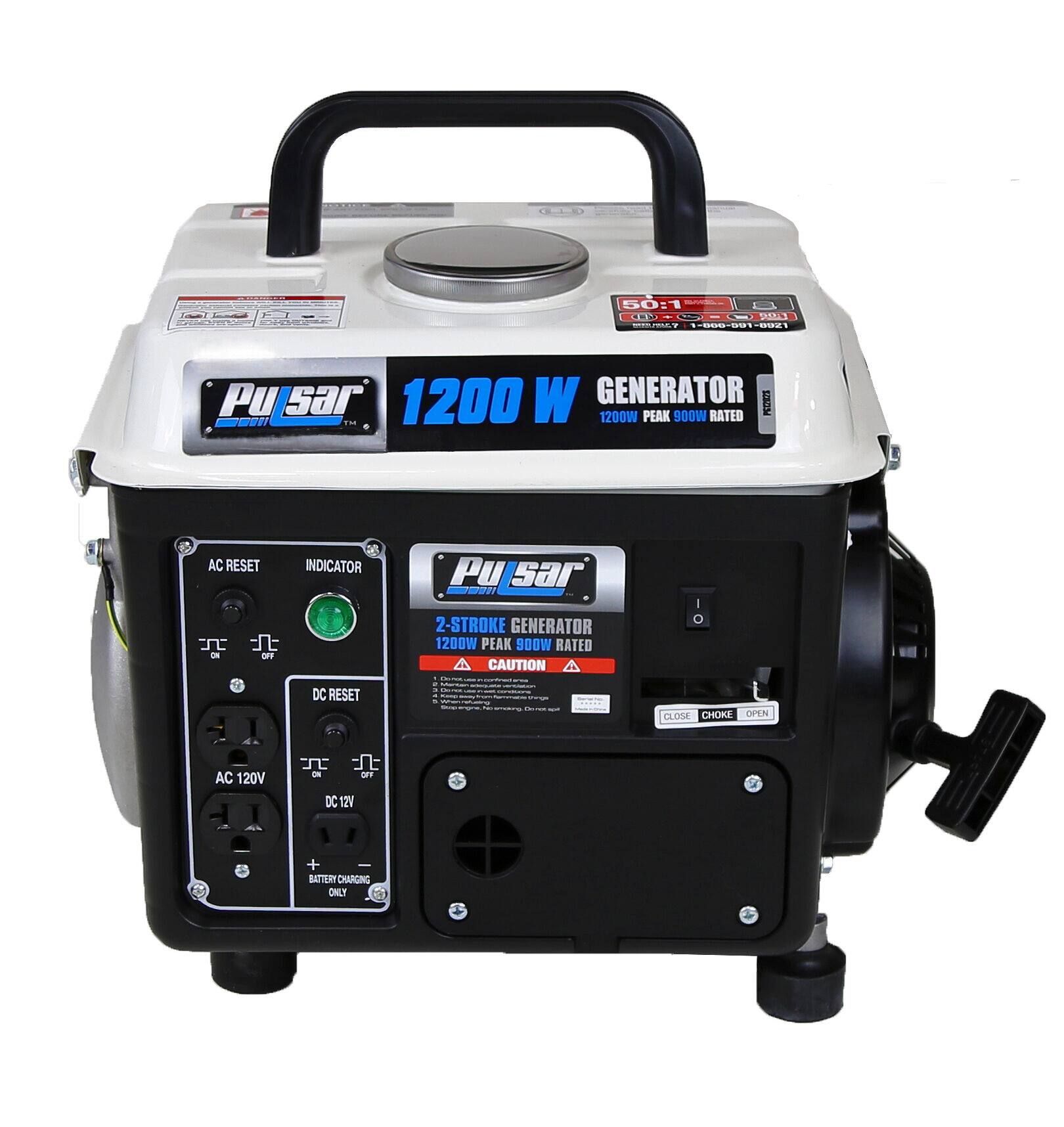 50:1  
11 C SddA - I d..  
CHNET PU sar 1200 W GENERATOR  
1200W PEAK 900W RATED  
AC RESET INDICATOR  
DC RESET CLOSE CHORE OPEN  
AC 120V  
DC 12V BATTERY CHARGING ONLY  

PU SAR  
1200 W GENERATOR  
1200W PEAK 900W RATED  

PU SAR  
2-STROKE GENERATOR  
1200W PEAK 900W RATED  
CAUTION  

AC RESET  
INDICATOR  
DC RESET  
AC 120V  
DC 12V  
BATTERY CHARGING ONLY  

CLOSE CHORE OPEN