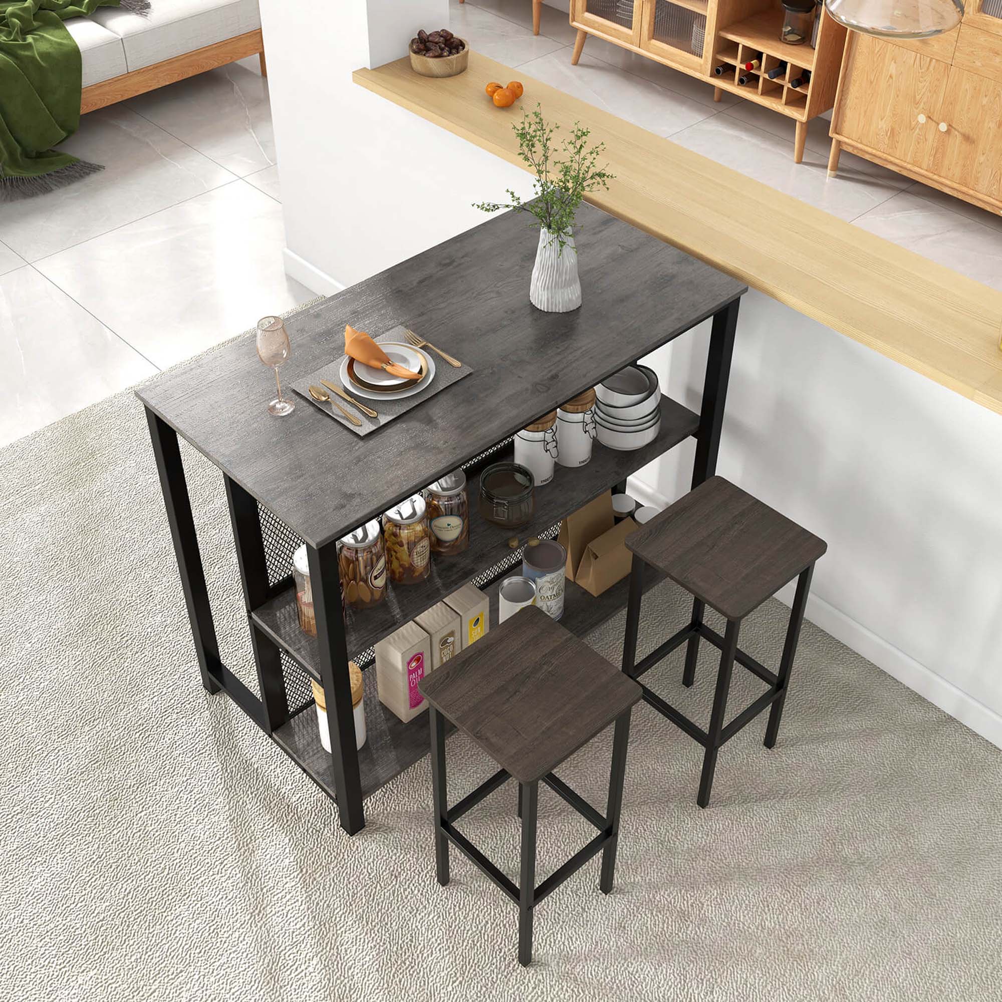 Alt View 5. Costway - 36" Tall 3-Tier Bar Table with Storage Metal Frame Adjustable Foot Pads - Grey.