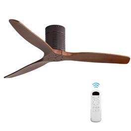Sofucor - 52 Inch Solid Wood Ceiling Fan No Light Indoor/Outdoor Remote Flush Mount Ceiling Fans Reversible DC Motor 6 Speed - Black