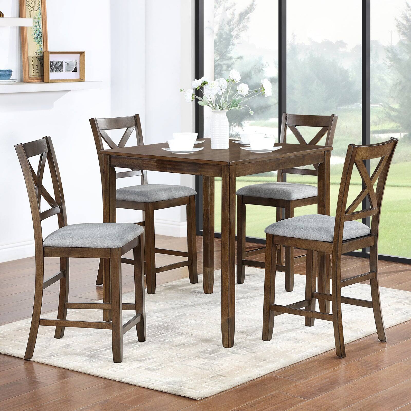 Alt View 1. Boyel Living - 5-Piece Counter Height Dining Set, 34.5 in Square Table with 4 Upholstered Chairs - Brown.