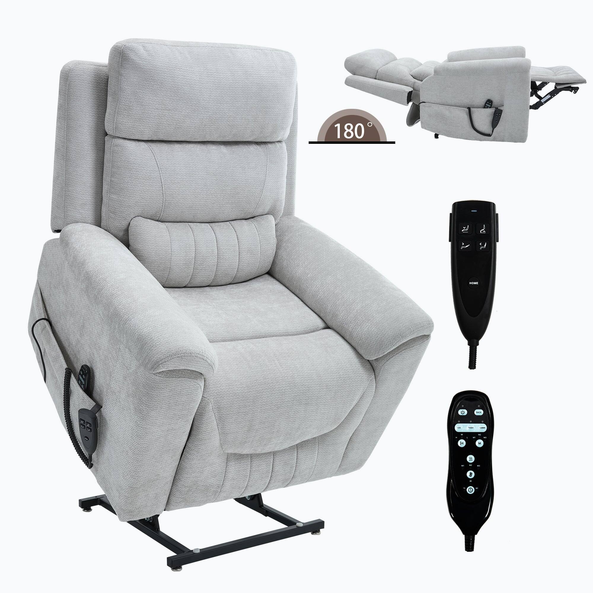 Front. Boyel Living - Light Gray Chenille Dual Motor Power Lift Recliner Chair, Infinite Position, 350 LBS, 8-Point Massage & Lumbar Heat - Light Gray.