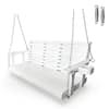 Front. Fortune Candy - Wooden 5FT Porch Swing w/Cupholders , High Back & Deep Seat, Heavy Duty 880lbs for Garden, 3-Seater - White.