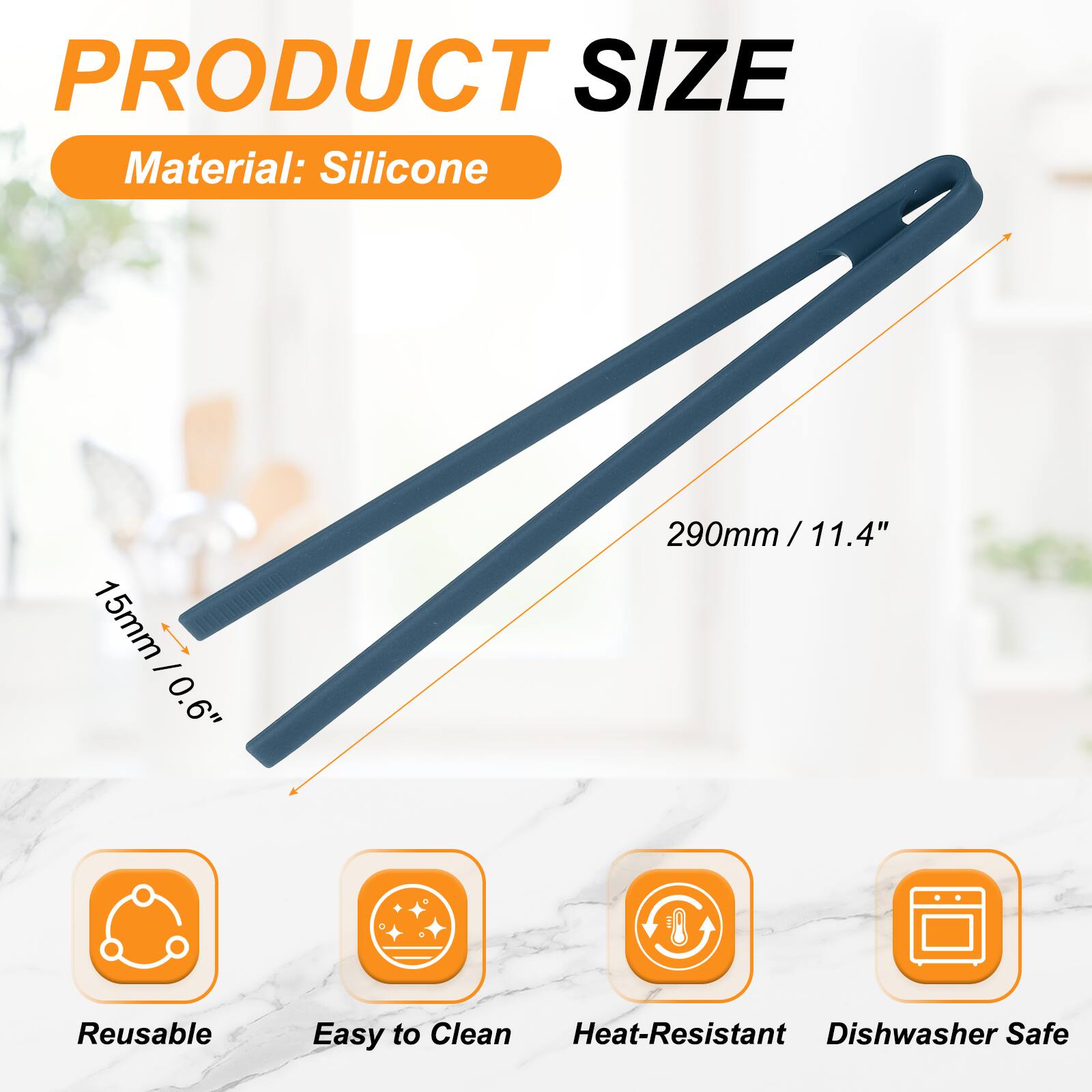 PRODUCT SIZE  
Material: Silicone  
15mm / 0.6"  
290mm / 11.4"  

Reusable  
Easy to Clean  
Heat-Resistant  
Dishwasher Safe