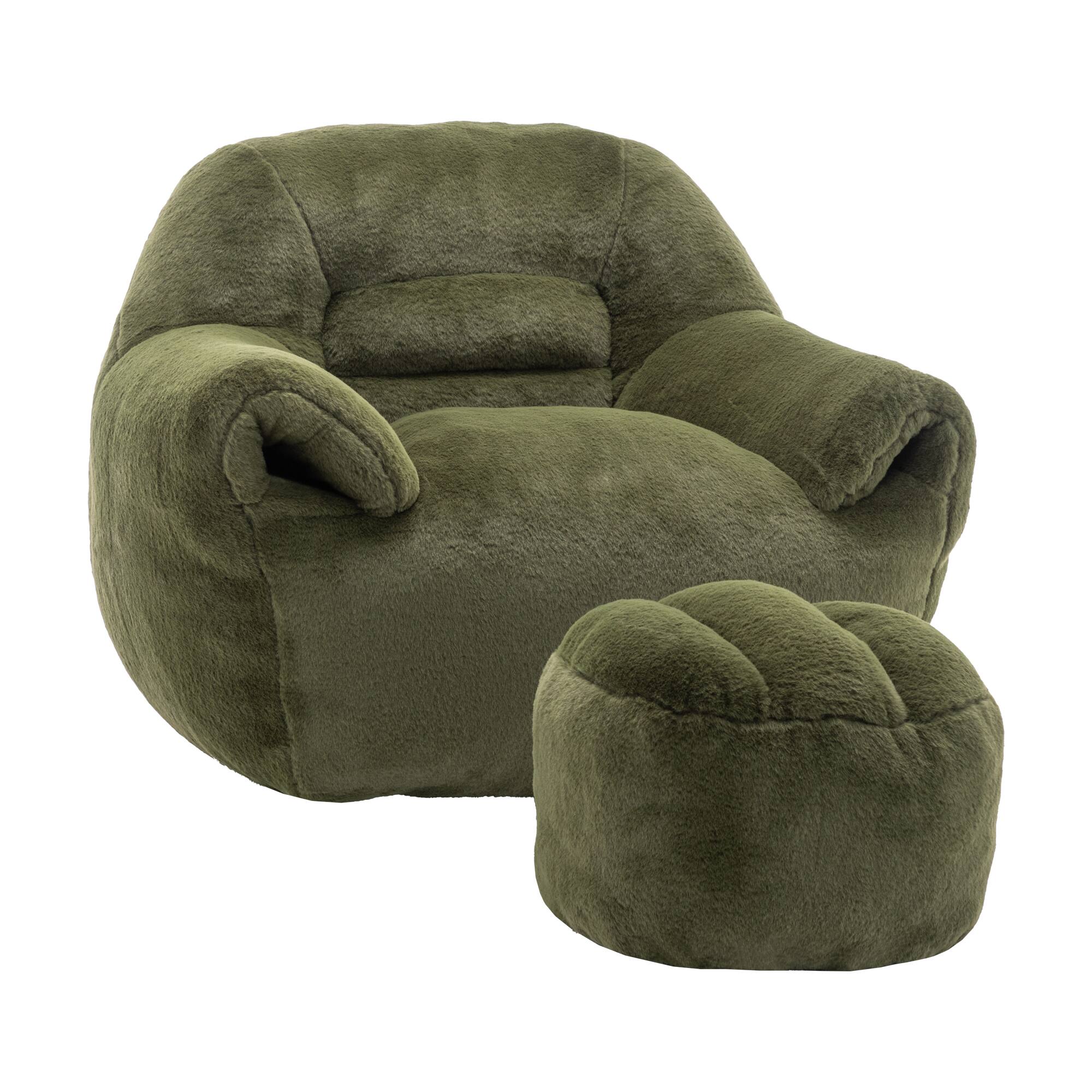 Alt View 8. GOODSILO - Comfy Bean Bag Chair with Back Support & Footstool | Soft Faux Fur Floor Sofa for Adults & Kids - Green.