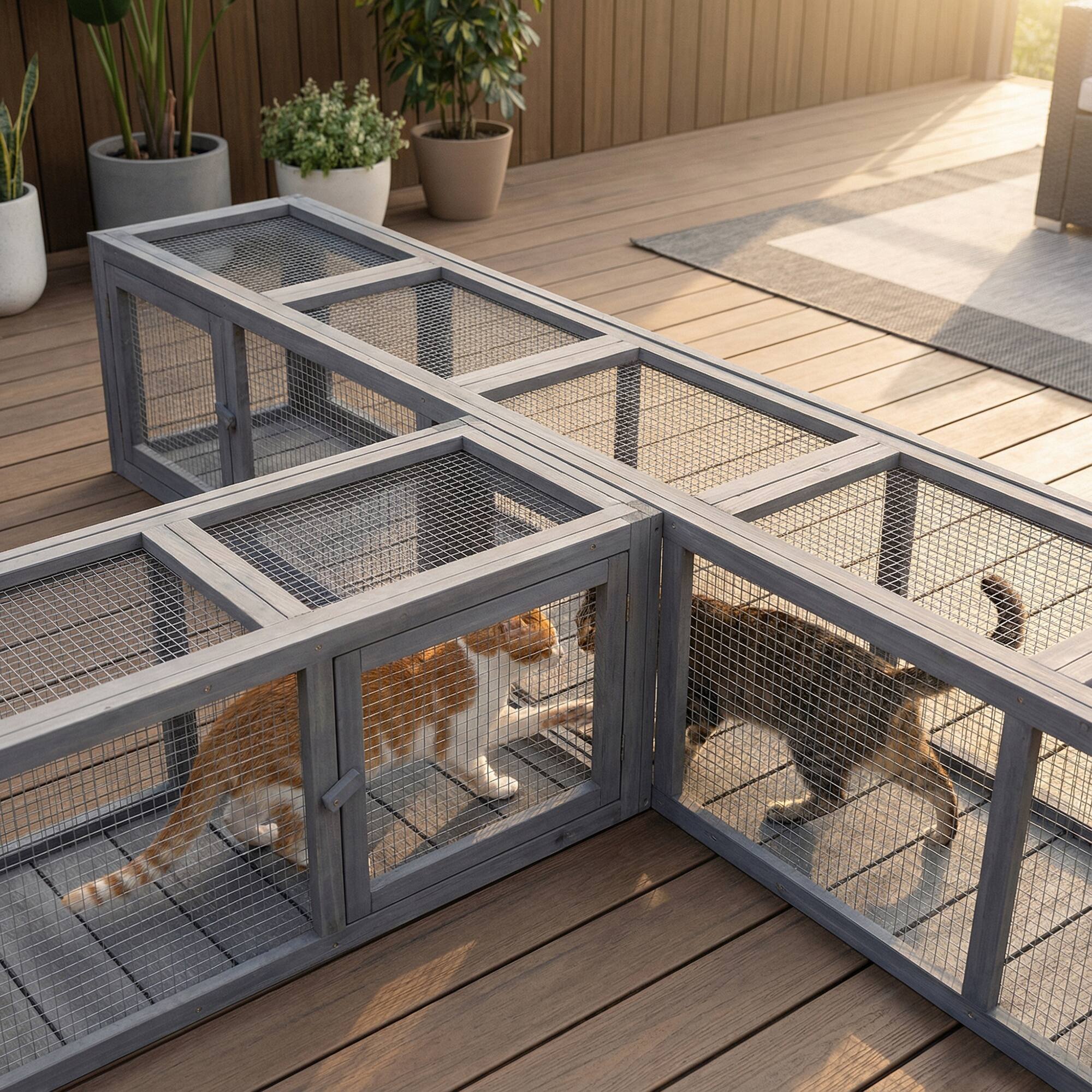 Alt View 8. Pawhut - Cat Run with Weather Protection, Connecting Inside and Outside, 79"L x 15"W x 15"H - Dark Gray.